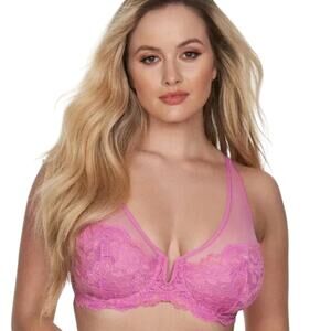 NEW Frederick's of Hollywood Jessica Lace Full Figure Bra 32F Pink Floral NWT